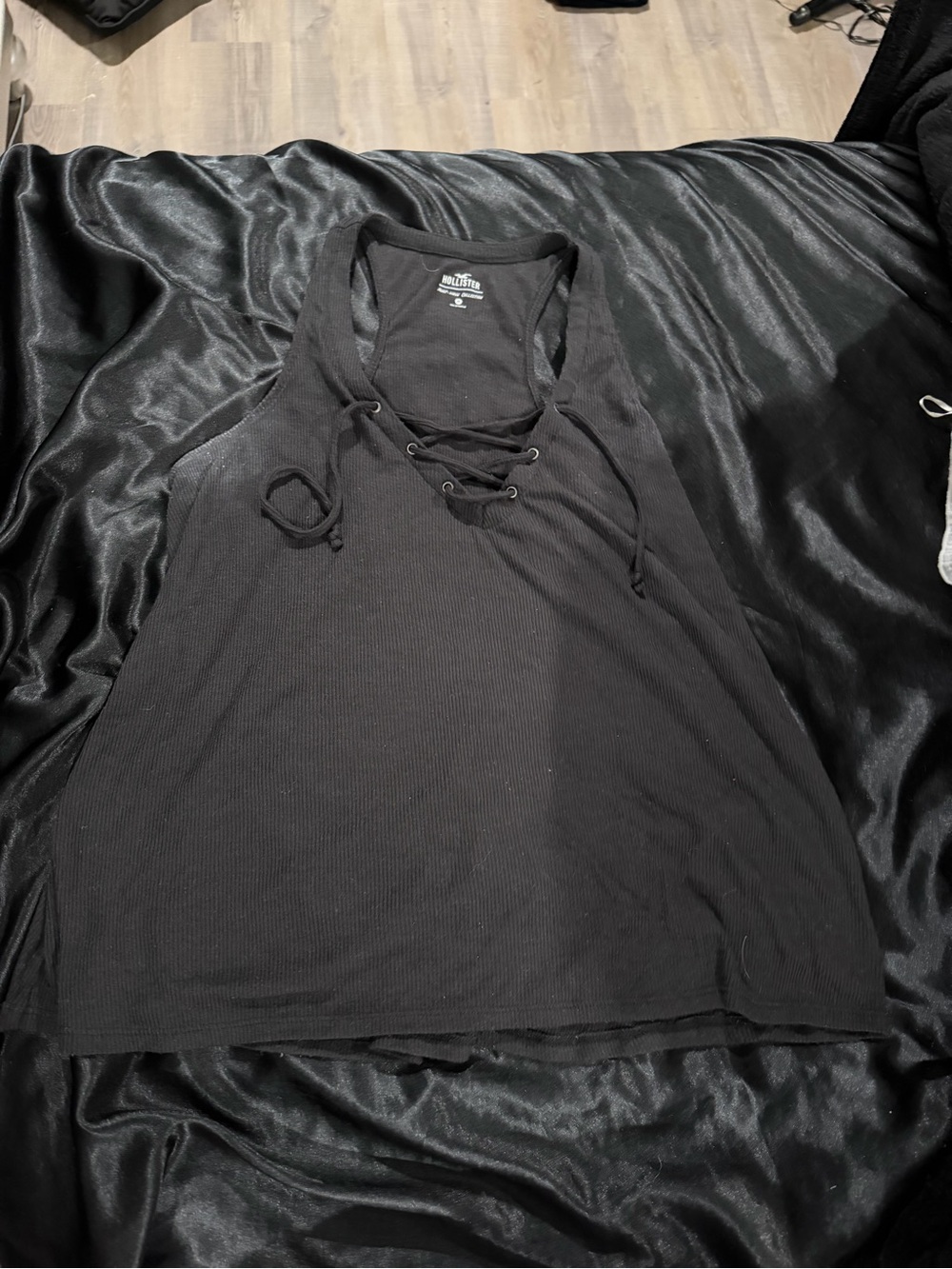 Hollister Black Lace-Up Ribbed Racerback Tank